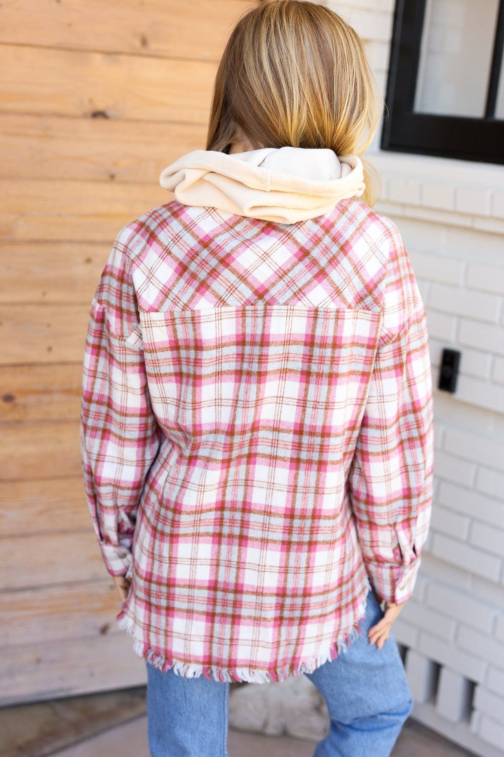 Make Your Day Pink Plaid Frayed Hoodie Jacket-Very J-[option4]-[option5]-[option6]-[option7]-[option8]-Shop-Boutique-Clothing-for-Women-Online