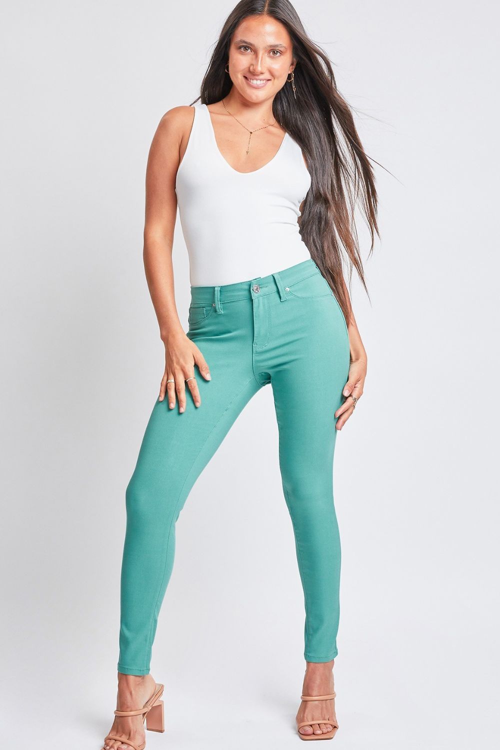 YMI Jeanswear Hyperstretch Mid-Rise Skinny Pants-Trendsi-SeaGreen-S-[option4]-[option5]-[option6]-[option7]-[option8]-Shop-Boutique-Clothing-for-Women-Online