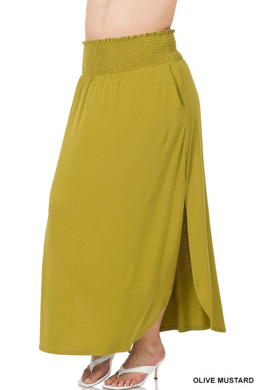 Zenana Plus Smocked Waist Side Slit Maxi Skirt-ZENANA-[option4]-[option5]-[option6]-[option7]-[option8]-Shop-Boutique-Clothing-for-Women-Online
