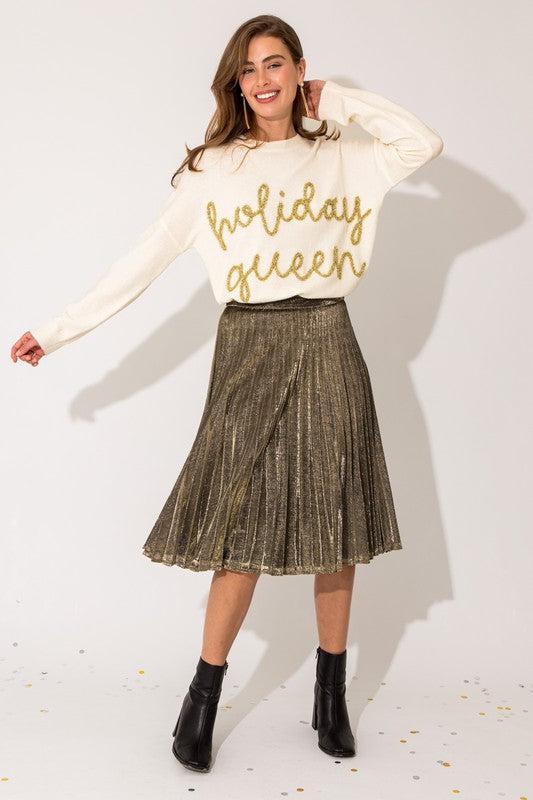 Gilli Lurex Fabric Pleated Midi Skirt-Gilli-Gold-S-[option4]-[option5]-[option6]-[option7]-[option8]-Shop-Boutique-Clothing-for-Women-Online