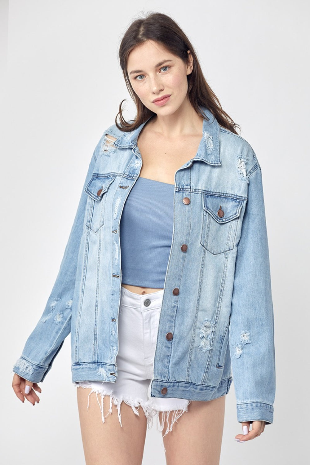 RISEN Distressed Long Sleeve Denim Jacket-Trendsi-Light-S-[option4]-[option5]-[option6]-[option7]-[option8]-Shop-Boutique-Clothing-for-Women-Online