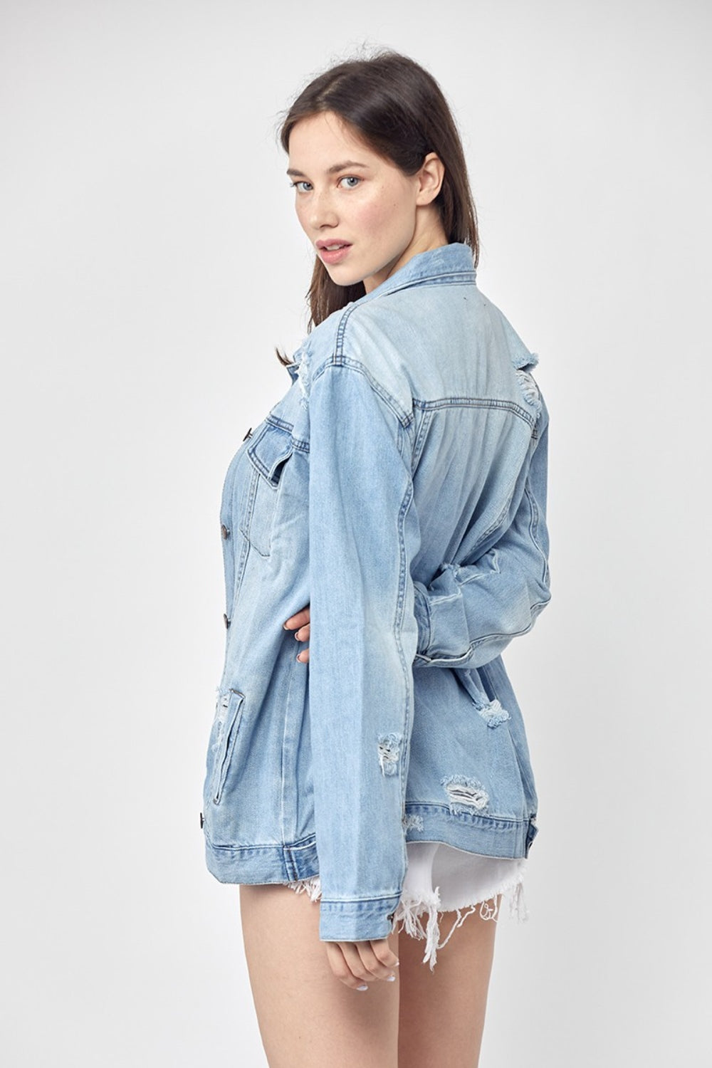 RISEN Distressed Long Sleeve Denim Jacket-Trendsi-[option4]-[option5]-[option6]-[option7]-[option8]-Shop-Boutique-Clothing-for-Women-Online