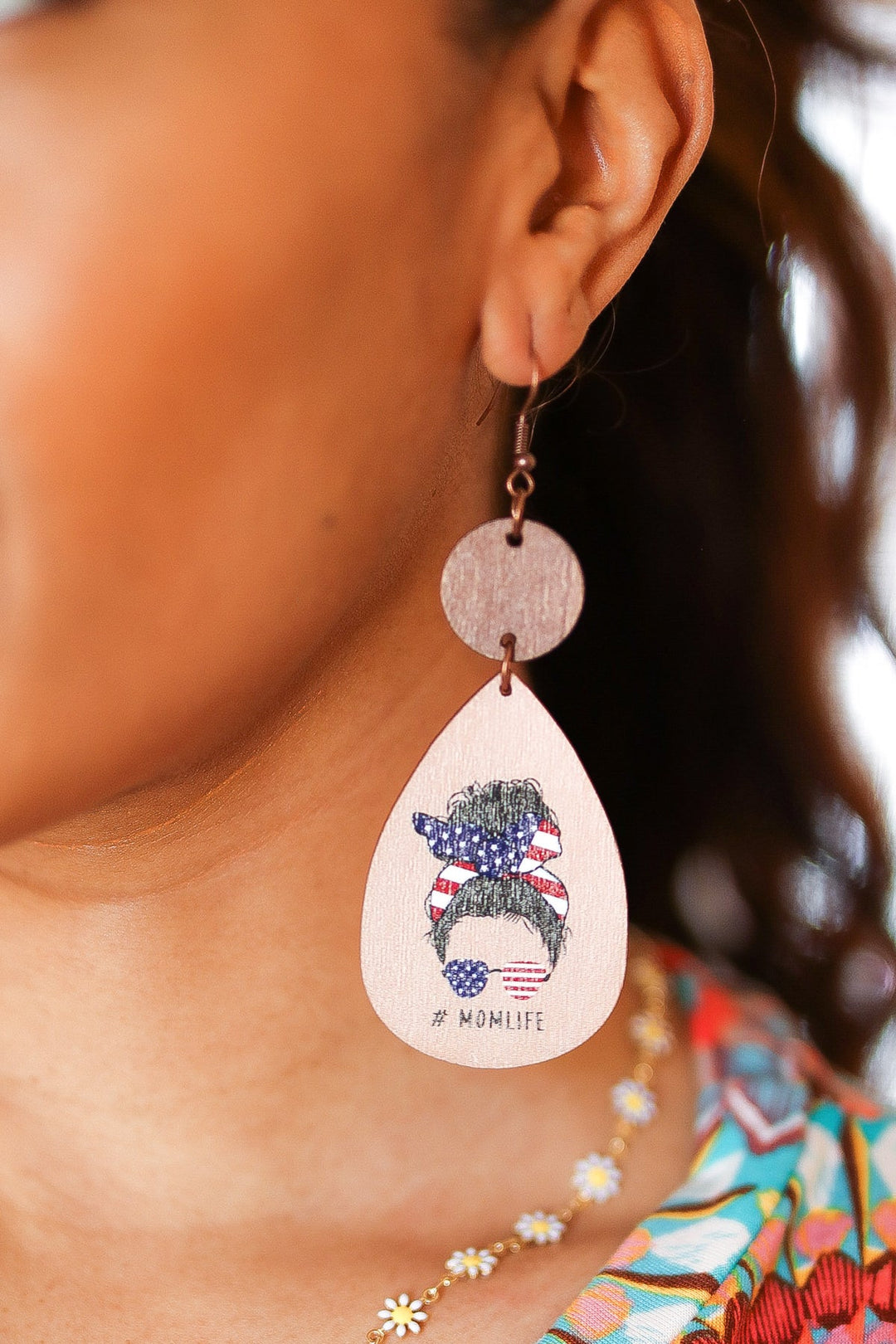 USA Flag "#MOMLIFE" Wooden Dangle Earrings-ICON-One Size Fits All-[option4]-[option5]-[option6]-[option7]-[option8]-Shop-Boutique-Clothing-for-Women-Online