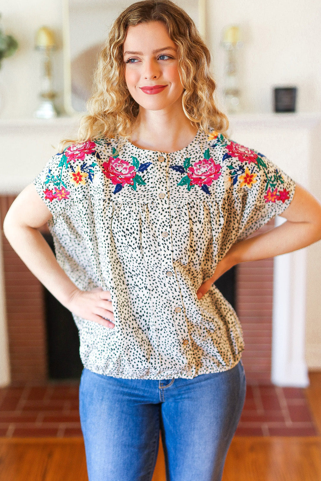 Perfectly Poised Ivory Animal Print Floral Embroidery Button Down Top-ODDI-[option4]-[option5]-[option6]-[option7]-[option8]-Shop-Boutique-Clothing-for-Women-Online