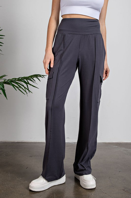 Rae Mode Butter Straight Leg Cargo Pants-Rae Mode-Charcoal-S-[option4]-[option5]-[option6]-[option7]-[option8]-Shop-Boutique-Clothing-for-Women-Online