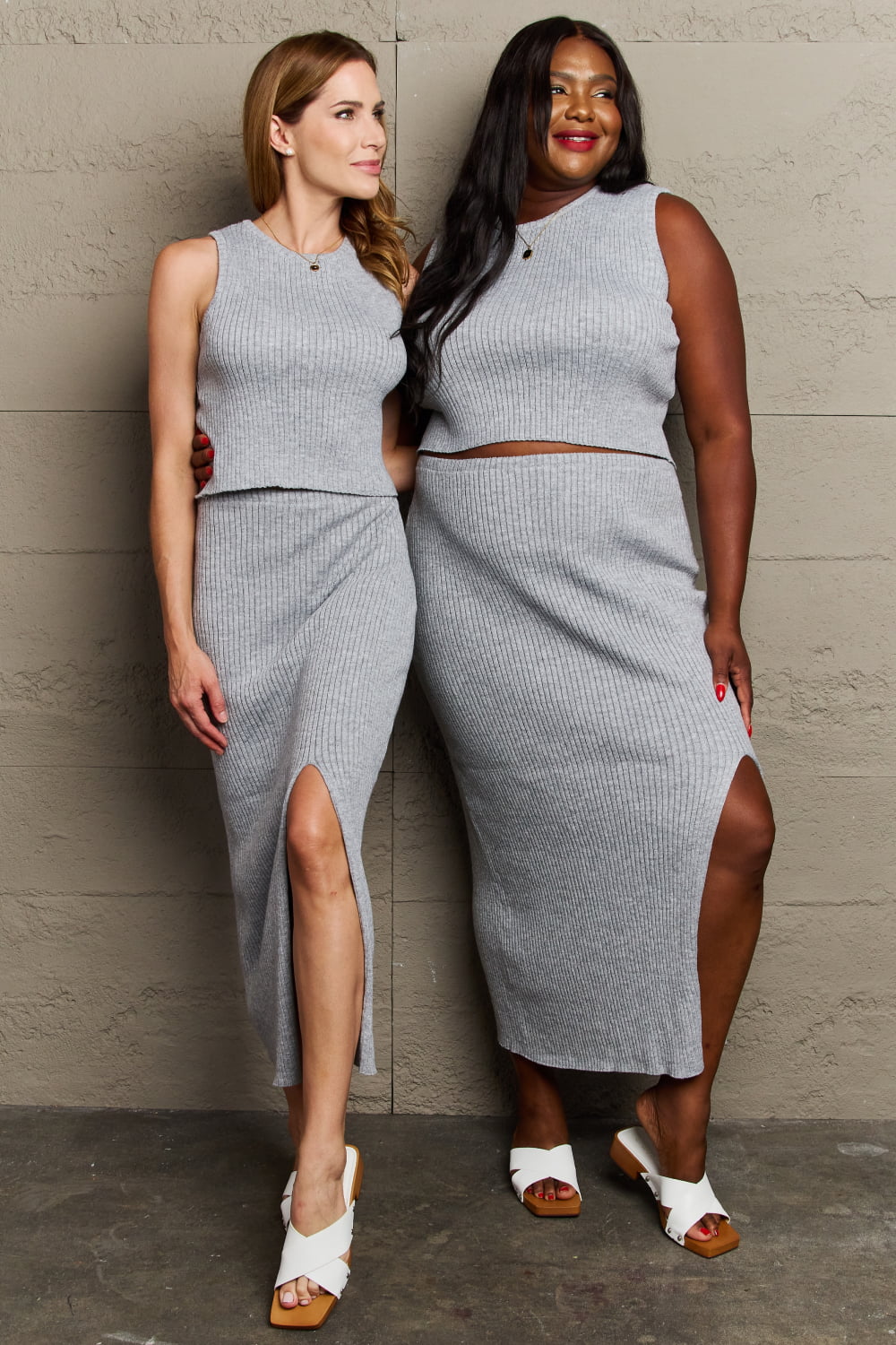Sew In Love She's All That Fitted Two-Piece Skirt Set-Trendsi-Charcoal-S-[option4]-[option5]-[option6]-[option7]-[option8]-Shop-Boutique-Clothing-for-Women-Online