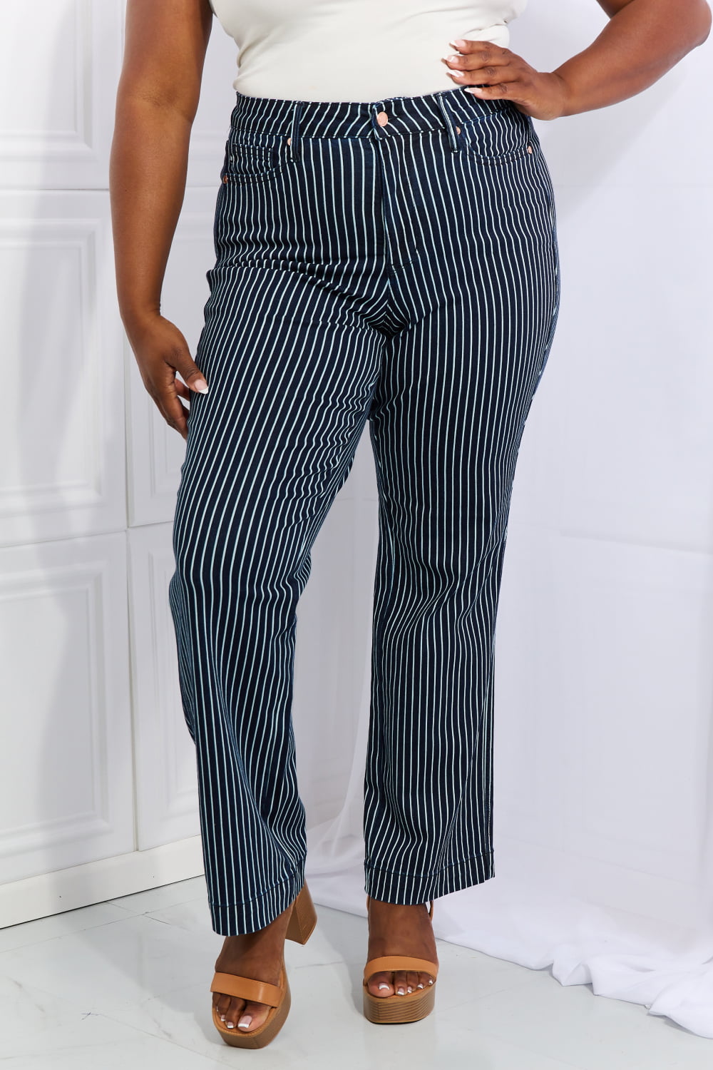 Judy Blue Cassidy High Waisted Tummy Control Striped Straight Jeans-Trendsi-French Blue-0(24)-[option4]-[option5]-[option6]-[option7]-[option8]-Shop-Boutique-Clothing-for-Women-Online