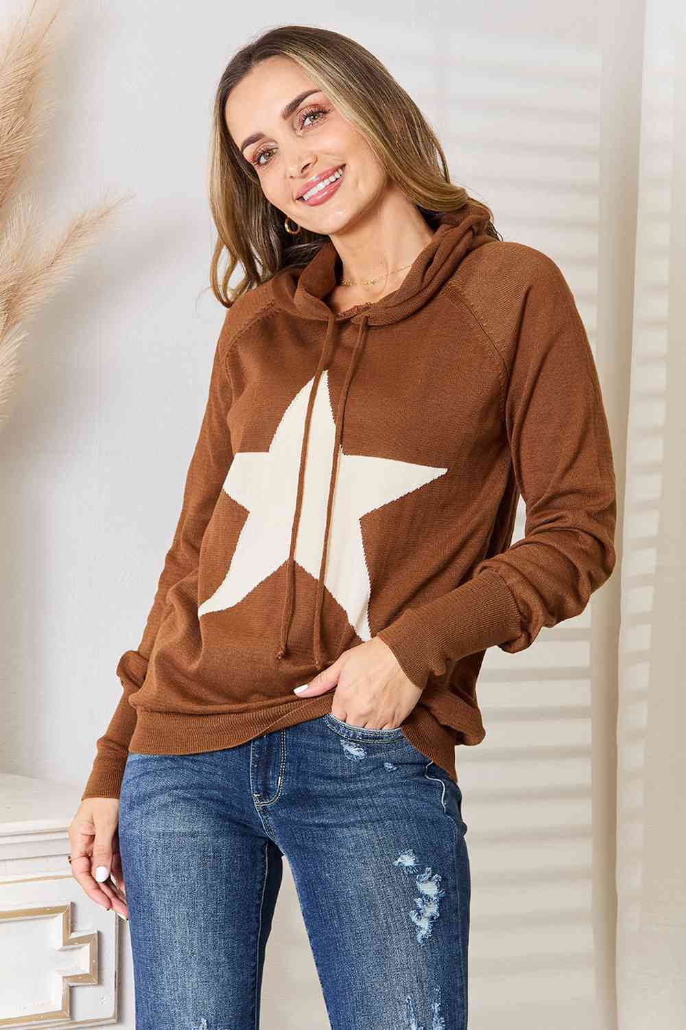 Heimish Star Graphic Hooded Sweater-Trendsi-Chestnut-S/M-[option4]-[option5]-[option6]-[option7]-[option8]-Shop-Boutique-Clothing-for-Women-Online