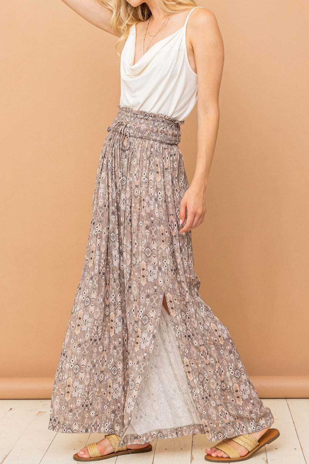 And The Why Printed Smocked Waist Slit Wide Leg Pants-Trendsi-Grey-S-[option4]-[option5]-[option6]-[option7]-[option8]-Shop-Boutique-Clothing-for-Women-Online