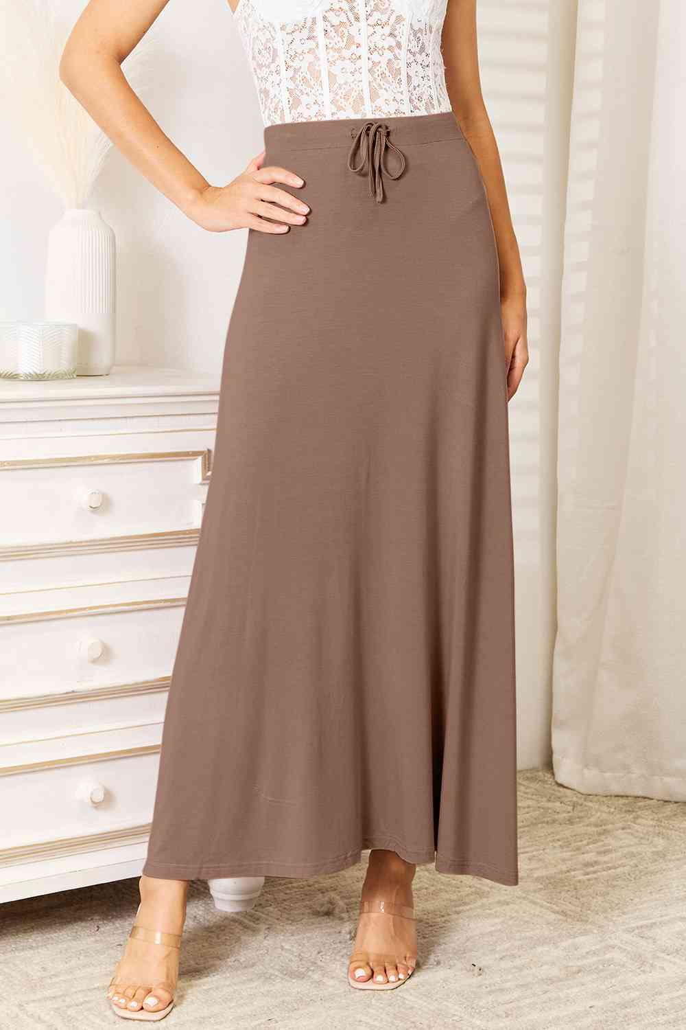 Double Take Soft Rayon Drawstring Waist Maxi Skirt Rayon-Trendsi-Taupe-S-[option4]-[option5]-[option6]-[option7]-[option8]-Shop-Boutique-Clothing-for-Women-Online
