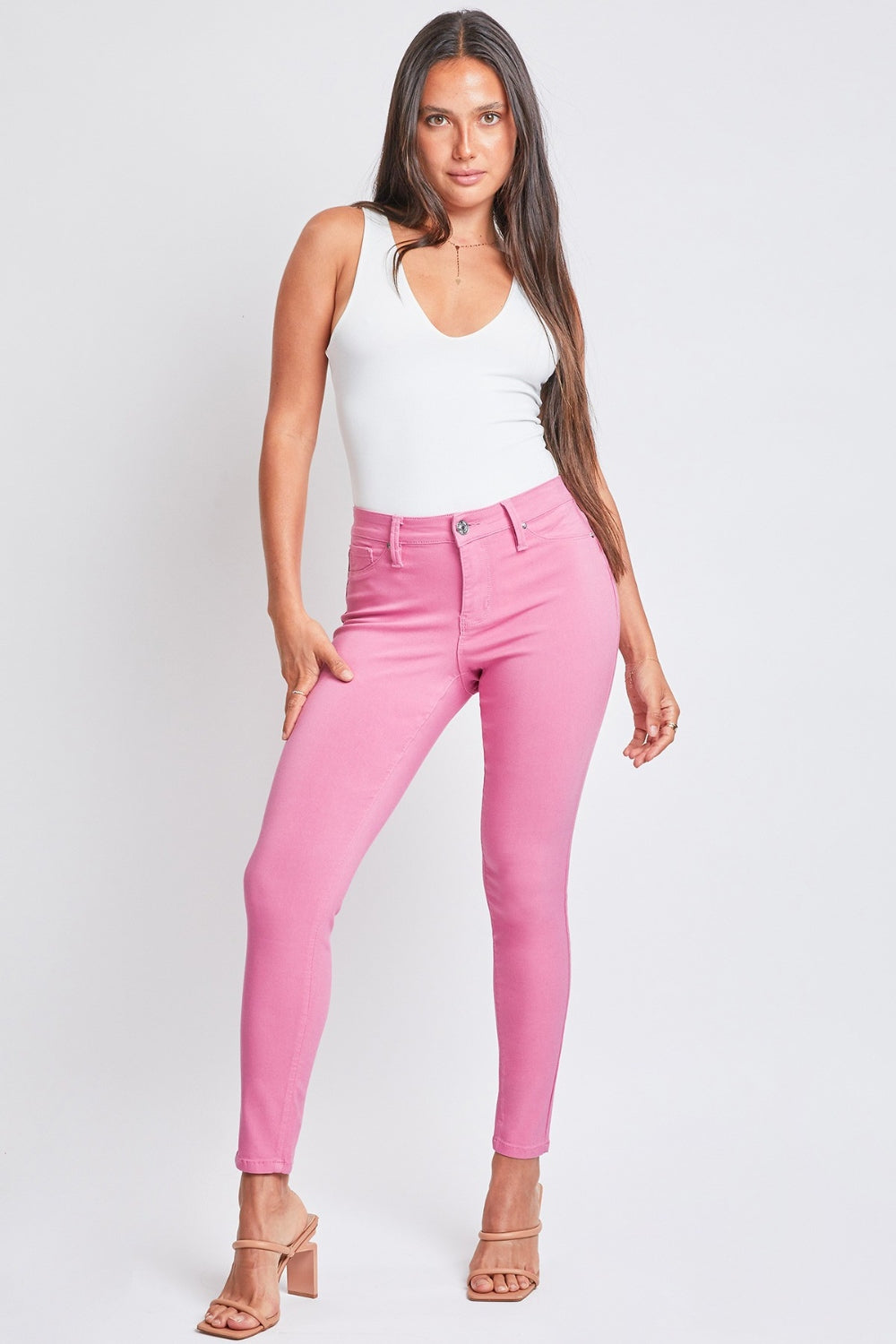 YMI Jeanswear Hyperstretch Mid-Rise Skinny Pants-Trendsi-Flami-Flamingo-S-[option4]-[option5]-[option6]-[option7]-[option8]-Shop-Boutique-Clothing-for-Women-Online
