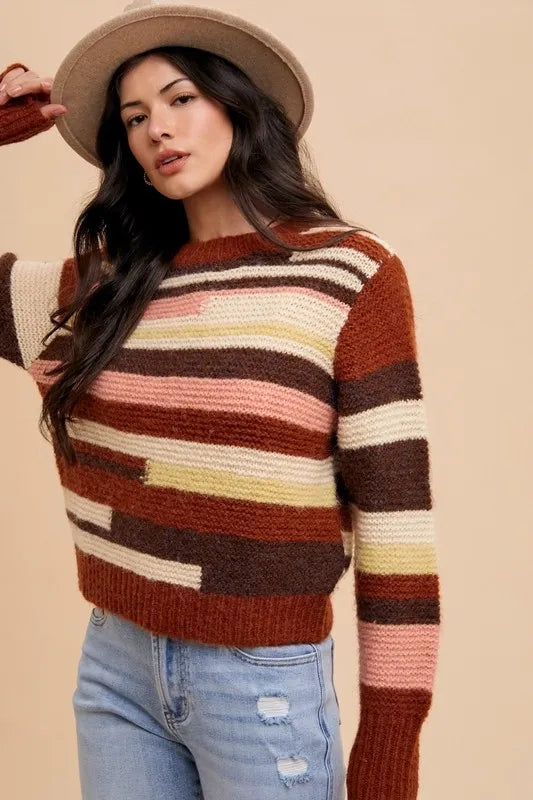 Annie Wear Color Block Round Neck Long Sleeve Sweater-Sweaters-Trendsi-[option4]-[option5]-[option6]-[option7]-[option8]-Shop-Boutique-Clothing-for-Women-Online