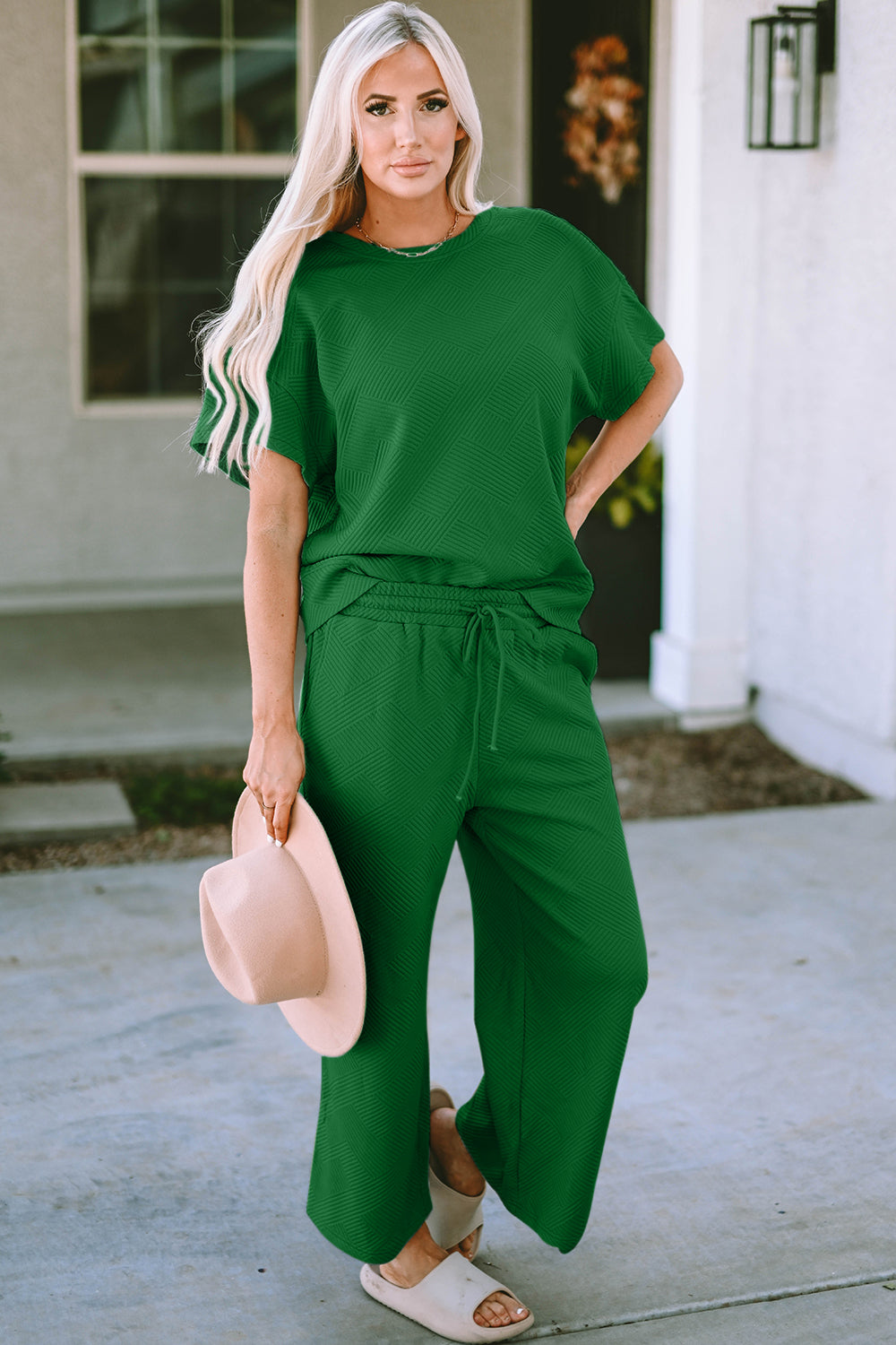 Short Sleeve Top and Pants Textured Lounge Set-Trendsi-Mid Green-S-[option4]-[option5]-[option6]-[option7]-[option8]-Shop-Boutique-Clothing-for-Women-Online