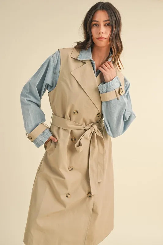 MABLE Layered Look Trench Coat With Denim Jacket-Coats & Jackets-Trendsi-[option4]-[option5]-[option6]-[option7]-[option8]-Shop-Boutique-Clothing-for-Women-Online