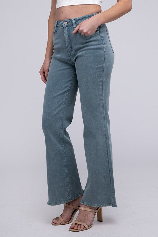 Zenana Acid Washed Frayed Cutoff Hem Straight Wide Pants-ZENANA-[option4]-[option5]-[option6]-[option7]-[option8]-Shop-Boutique-Clothing-for-Women-Online