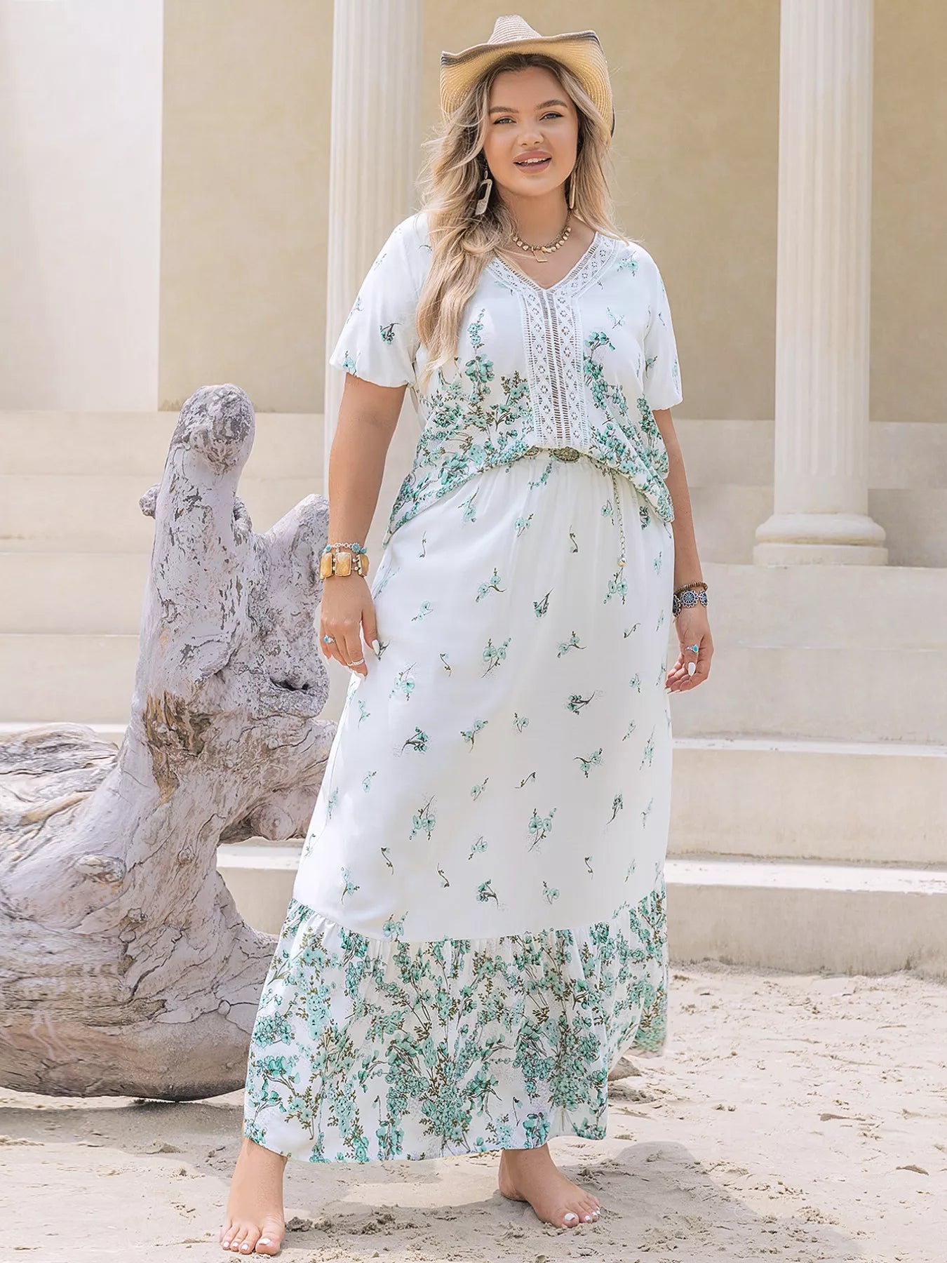 Plus Size Printed Lace Detail Short Sleeve Top and Skirt Set-Dresses-Trendsi-[option4]-[option5]-[option6]-[option7]-[option8]-Shop-Boutique-Clothing-for-Women-Online