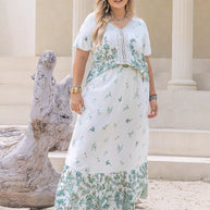 Plus Size Printed Lace Detail Short Sleeve Top and Skirt Set-Dresses-Trendsi-[option4]-[option5]-[option6]-[option7]-[option8]-Shop-Boutique-Clothing-for-Women-Online