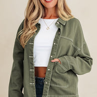 Denim Button-Up Patch Pocket Collared Jacket-JUNIPER BLVD-[option4]-[option5]-[option6]-[option7]-[option8]-Shop-Boutique-Clothing-for-Women-Online
