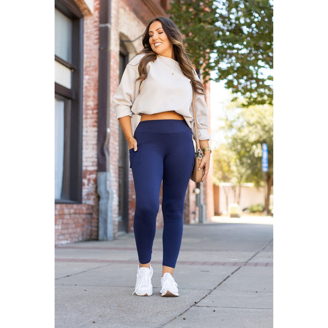 Navy Full-Length with Pocket Leggings - Luxe Leggings by Julia Rose®-JuliaRoseWholesale-[option4]-[option5]-[option6]-[option7]-[option8]-Shop-Boutique-Clothing-for-Women-Online