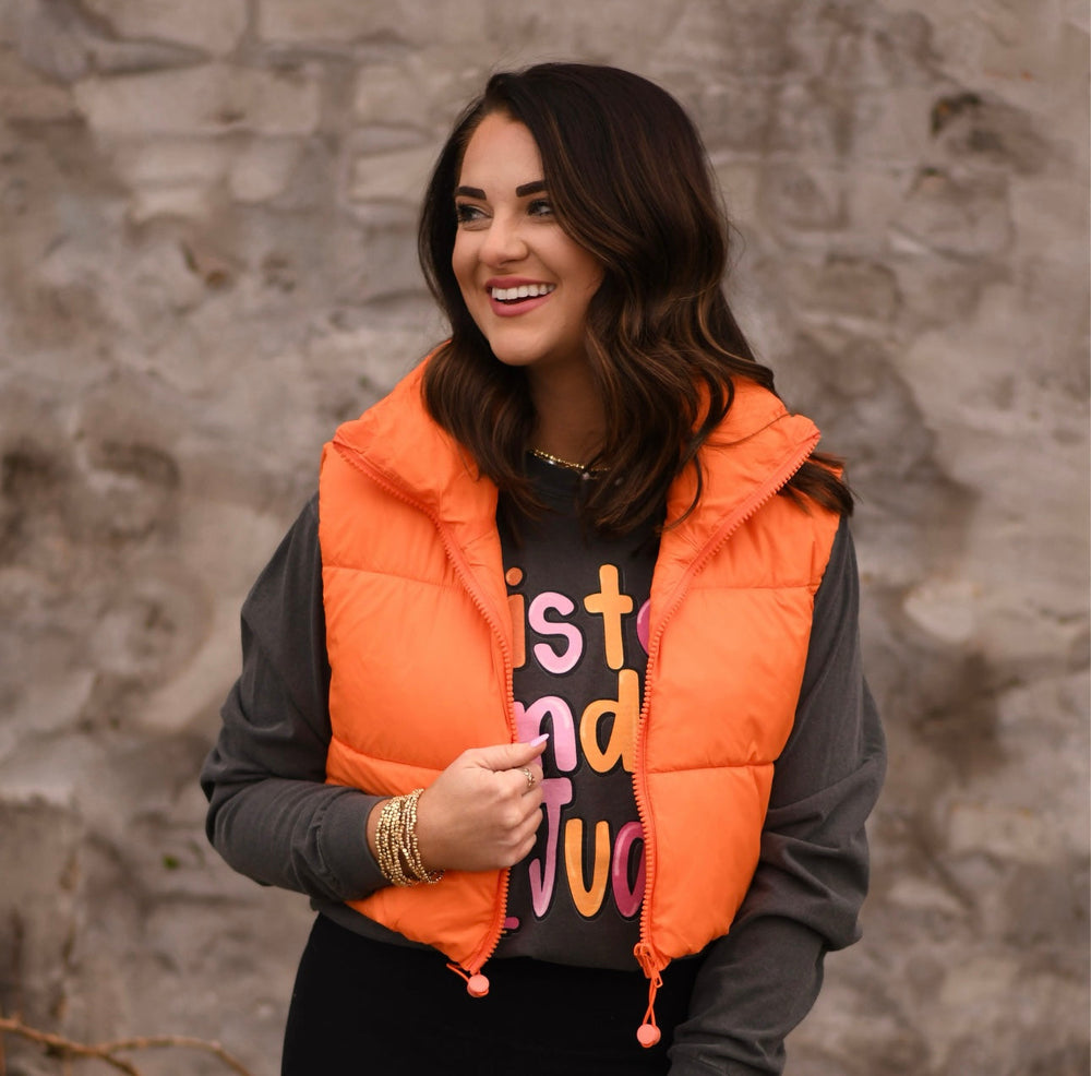 Orange Puffer Vest *Pre Order*-P&PD Wholesale-[option4]-[option5]-[option6]-[option7]-[option8]-Shop-Boutique-Clothing-for-Women-Online