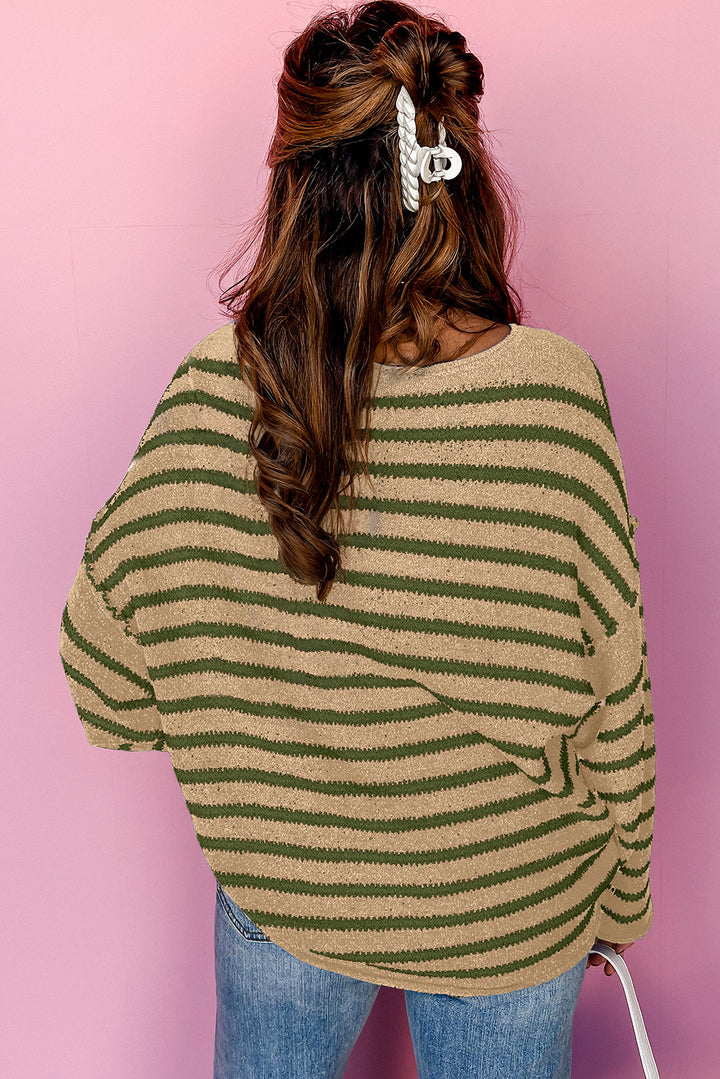 Casual Stripe Round Neck Drop Shoulder Sweater-Sweaters-Shewin-[option4]-[option5]-[option6]-[option7]-[option8]-Shop-Boutique-Clothing-for-Women-Online