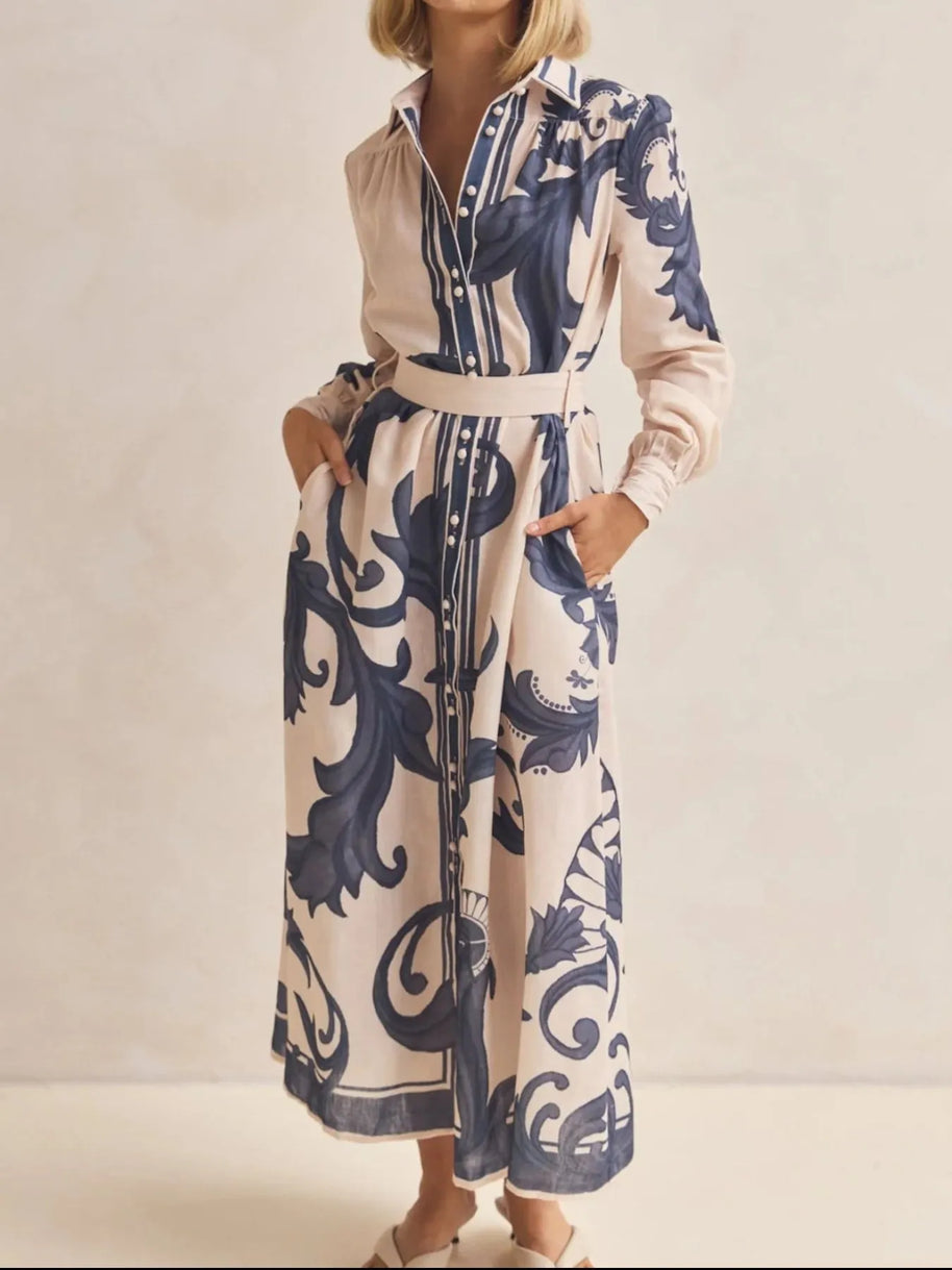 Printed Button Down Belted Shirt Dress-Dresses-Trendsi-[option4]-[option5]-[option6]-[option7]-[option8]-Shop-Boutique-Clothing-for-Women-Online