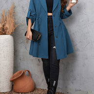 Honey Plus Size Lapel Collar Drawstring Roll-Tab Sleeve Trench Coat-Coats & Jackets-Trendsi-[option4]-[option5]-[option6]-[option7]-[option8]-Shop-Boutique-Clothing-for-Women-Online