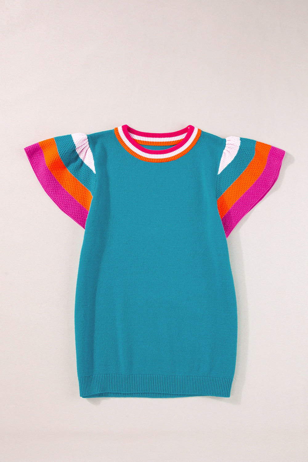 Color Block Round Neck Knit Top-Trendsi-Cerulean-S-[option4]-[option5]-[option6]-[option7]-[option8]-Shop-Boutique-Clothing-for-Women-Online