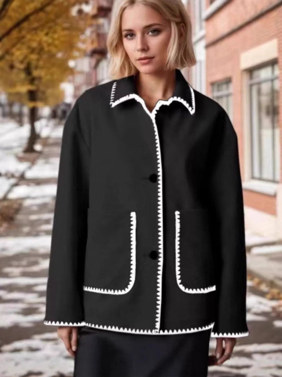 Contrast Trim Drop Shoulder Outerwear-Coats-Trendsi-[option4]-[option5]-[option6]-[option7]-[option8]-Shop-Boutique-Clothing-for-Women-Online