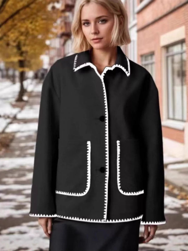 Contrast Trim Drop Shoulder Outerwear-Coats-Trendsi-[option4]-[option5]-[option6]-[option7]-[option8]-Shop-Boutique-Clothing-for-Women-Online