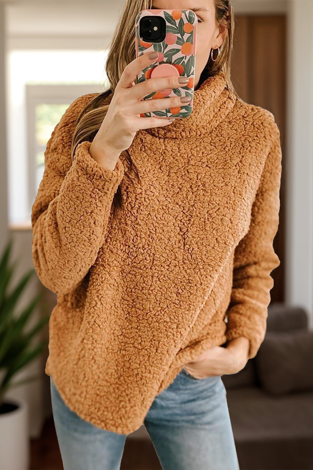 Fuzzy Turtleneck Long Sleeve Sweatshirt-Trendsi-Caramel-S-[option4]-[option5]-[option6]-[option7]-[option8]-Shop-Boutique-Clothing-for-Women-Online