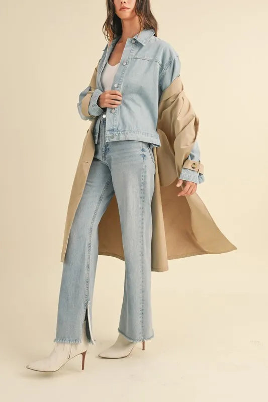 MABLE Layered Look Trench Coat With Denim Jacket-Coats & Jackets-Trendsi-[option4]-[option5]-[option6]-[option7]-[option8]-Shop-Boutique-Clothing-for-Women-Online