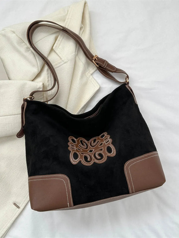 Suede Patch Adjustable Strap Tote Bag-Bags-Trendsi-[option4]-[option5]-[option6]-[option7]-[option8]-Shop-Boutique-Clothing-for-Women-Online