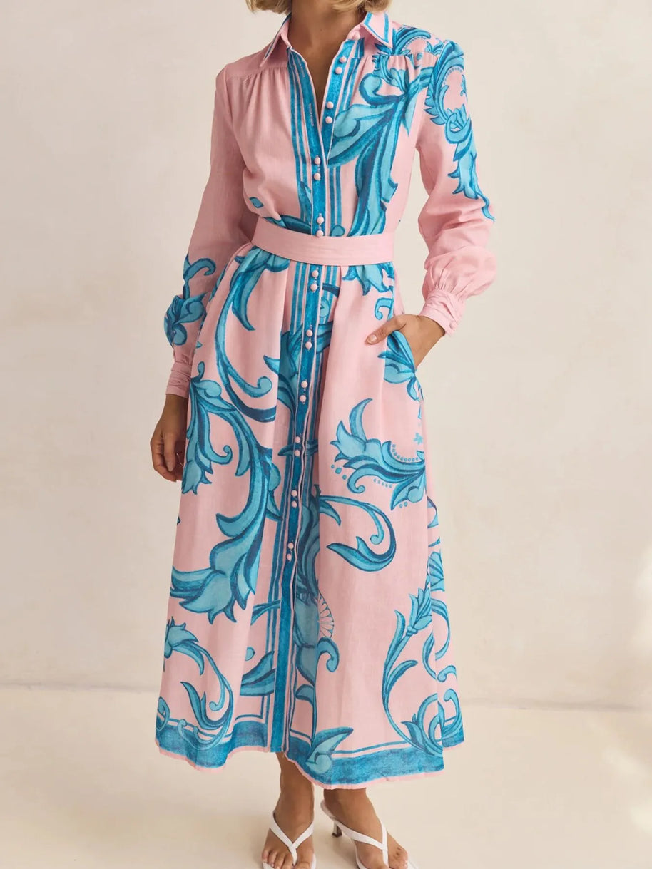 Printed Button Down Belted Shirt Dress-Dresses-Trendsi-[option4]-[option5]-[option6]-[option7]-[option8]-Shop-Boutique-Clothing-for-Women-Online