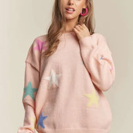 ADORA Stars Pattern Round Neck Drop Shoulder Sweater-Sweaters-Trendsi-[option4]-[option5]-[option6]-[option7]-[option8]-Shop-Boutique-Clothing-for-Women-Online