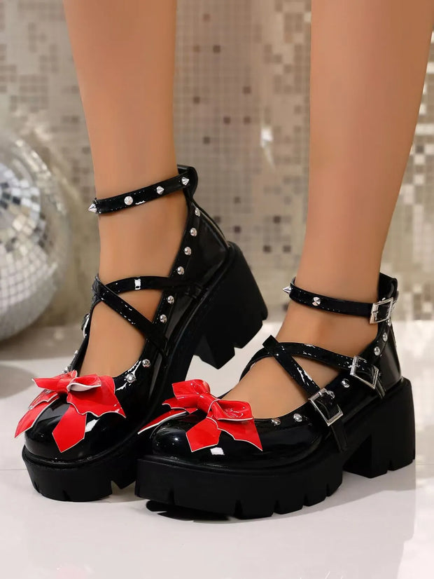 Bow Round Toe Block Heels Pumps-Shoes-Trendsi-[option4]-[option5]-[option6]-[option7]-[option8]-Shop-Boutique-Clothing-for-Women-Online