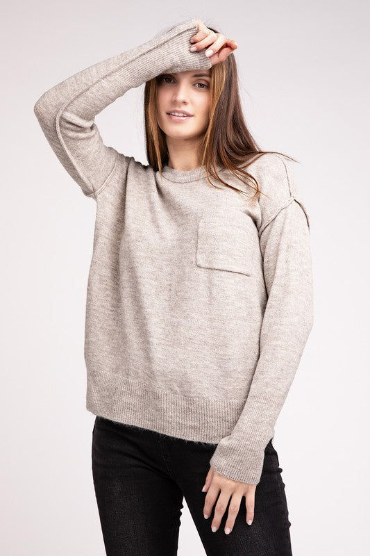 Zenana MELANGE HI-LOW HEM ROUND NECK SWEATER-ZENANA-[option4]-[option5]-[option6]-[option7]-[option8]-Shop-Boutique-Clothing-for-Women-Online