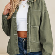 Denim Button-Up Patch Pocket Collared Jacket-JUNIPER BLVD-[option4]-[option5]-[option6]-[option7]-[option8]-Shop-Boutique-Clothing-for-Women-Online