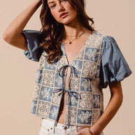 SO ME Crochet Lace Tie Front V Neck Blouse Top-Blouses-Trendsi-[option4]-[option5]-[option6]-[option7]-[option8]-Shop-Boutique-Clothing-for-Women-Online