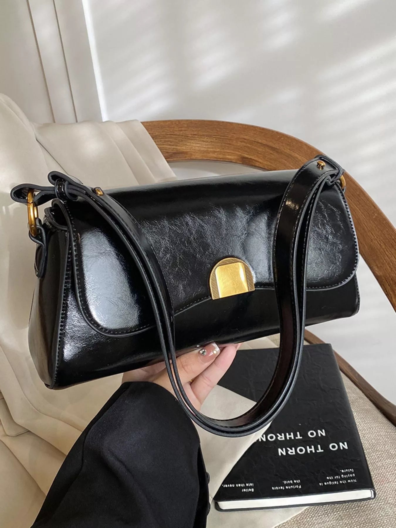 Golden Clasp Shoulder Bag-hand bag-Trendsi-[option4]-[option5]-[option6]-[option7]-[option8]-Shop-Boutique-Clothing-for-Women-Online