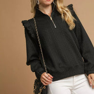 Umgee Cable Knit Textured Pullover with Ruffle Shoulders-Sweatshirts & Hoodies-Trendsi-[option4]-[option5]-[option6]-[option7]-[option8]-Shop-Boutique-Clothing-for-Women-Online