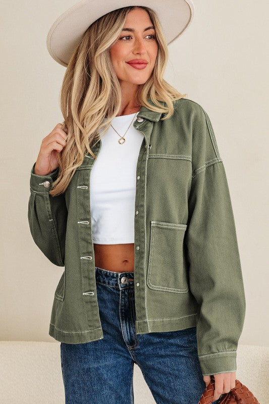 Denim Button-Up Patch Pocket Collared Jacket-JUNIPER BLVD-[option4]-[option5]-[option6]-[option7]-[option8]-Shop-Boutique-Clothing-for-Women-Online