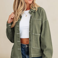 Denim Button-Up Patch Pocket Collared Jacket-JUNIPER BLVD-[option4]-[option5]-[option6]-[option7]-[option8]-Shop-Boutique-Clothing-for-Women-Online