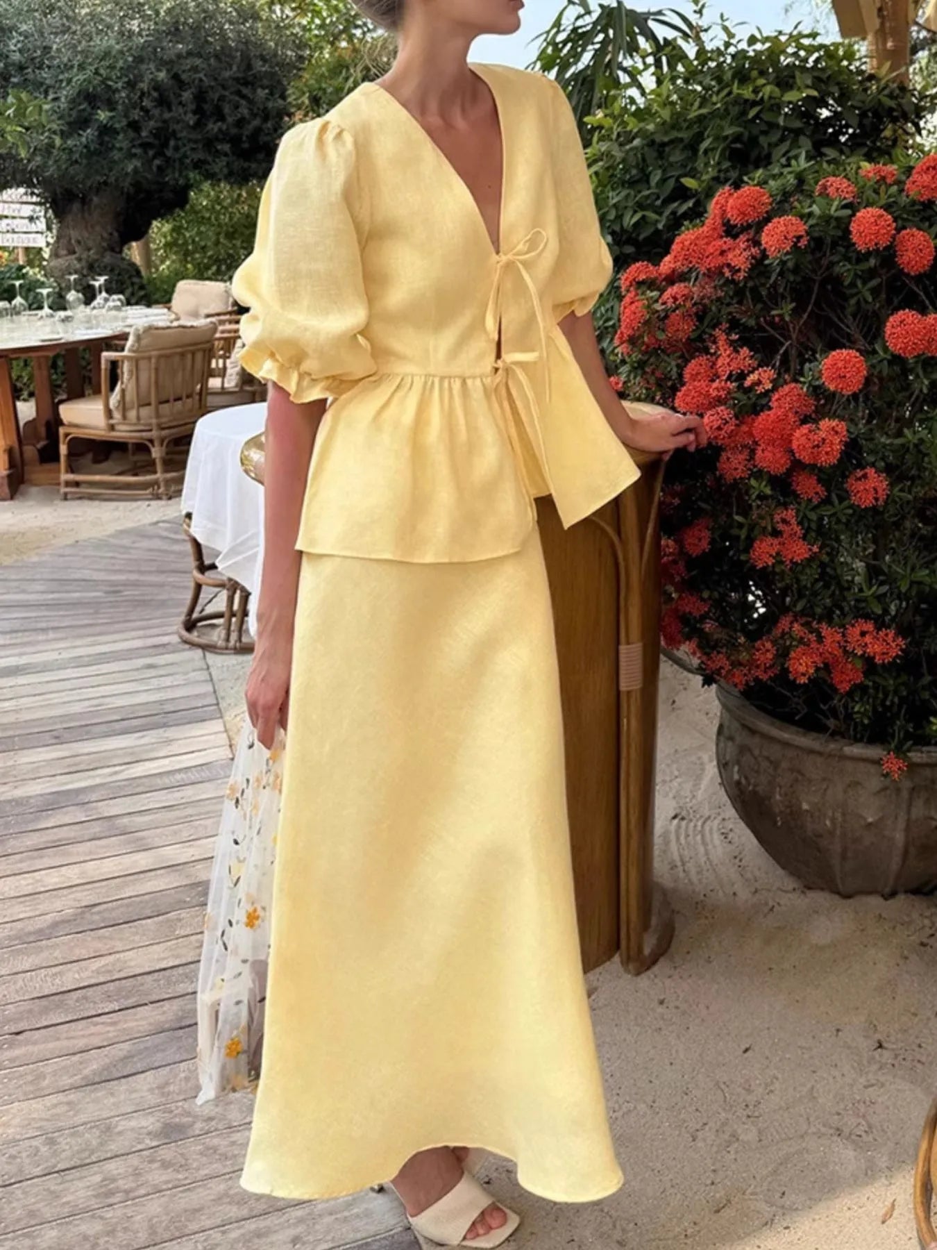 Tie Front Peplum Top and Skirt Set-Sets-Trendsi-[option4]-[option5]-[option6]-[option7]-[option8]-Shop-Boutique-Clothing-for-Women-Online