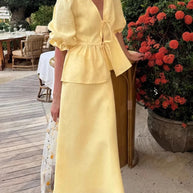 Tie Front Peplum Top and Skirt Set-Sets-Trendsi-[option4]-[option5]-[option6]-[option7]-[option8]-Shop-Boutique-Clothing-for-Women-Online