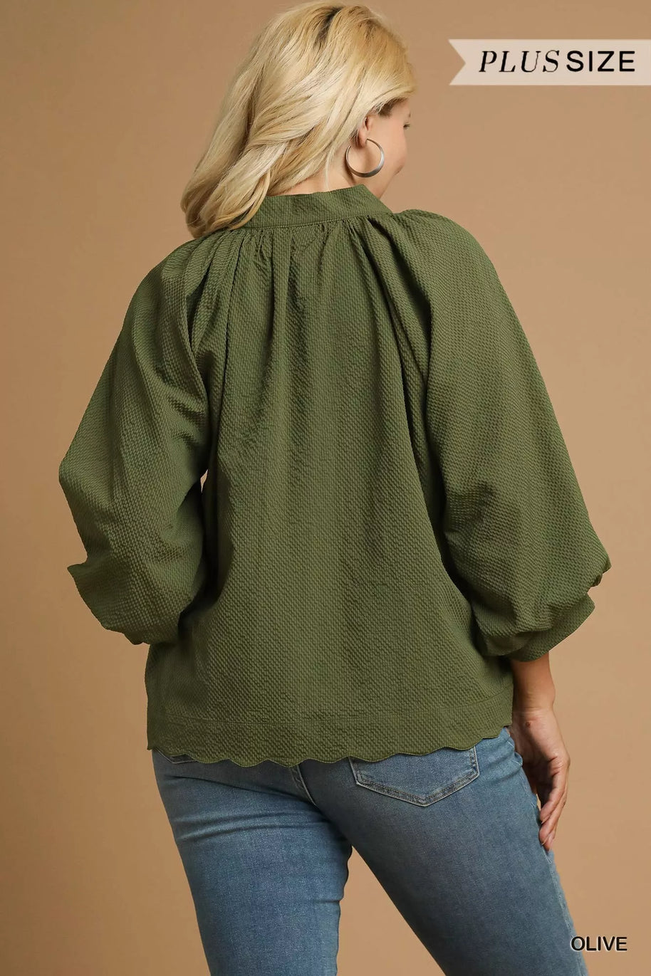 Textured Notched Balloon Sleeve Blouse-Blouses-Trendsi-[option4]-[option5]-[option6]-[option7]-[option8]-Shop-Boutique-Clothing-for-Women-Online
