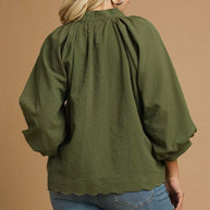 Textured Notched Balloon Sleeve Blouse-Blouses-Trendsi-[option4]-[option5]-[option6]-[option7]-[option8]-Shop-Boutique-Clothing-for-Women-Online