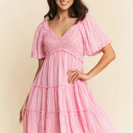 Davi & Dani Jacquard Checker Smocking Tiered Dress-Dresses-Trendsi-[option4]-[option5]-[option6]-[option7]-[option8]-Shop-Boutique-Clothing-for-Women-Online