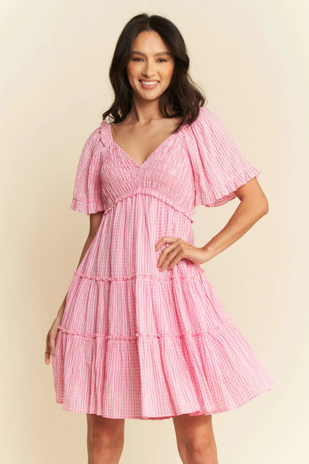 Davi & Dani Jacquard Checker Smocking Tiered Dress-Dresses-Trendsi-[option4]-[option5]-[option6]-[option7]-[option8]-Shop-Boutique-Clothing-for-Women-Online