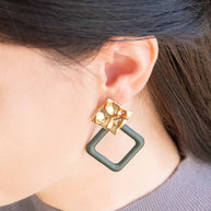 Leatherette and Metal Drop Earrings | Dark Green-Lovoda-[option4]-[option5]-[option6]-[option7]-[option8]-Shop-Boutique-Clothing-for-Women-Online